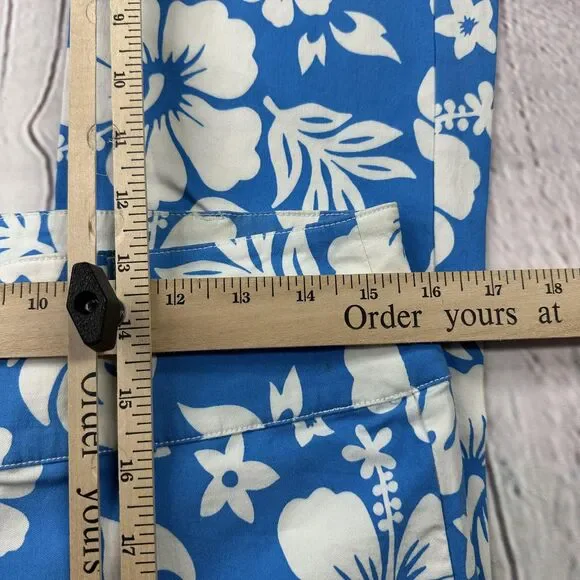 ASOS Design Pants Womens 8 Blue White Hawaiian Floral Hibiscus Straight Leg - Picture 6 of 11